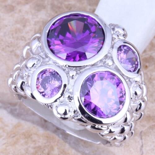 Absorbing Purple Cubic Zirconia Silver Plated Womens Jewelry Ring Size 6 / 7 / 8 / 9 R1220