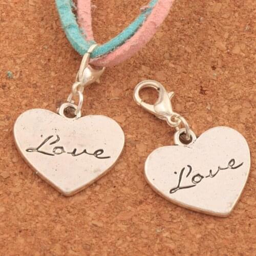 Romantic Love Heart Lobster Claw Clasp Charm Beads 21.4x34.1mm 15PCS zinc alloy Jewelry DIY C940