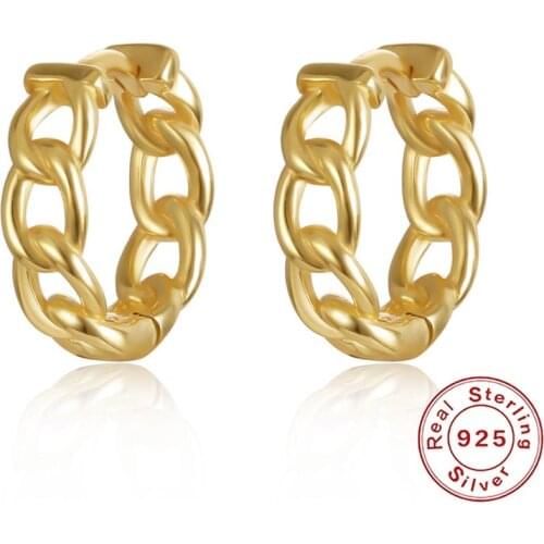 Real 100% 925 Sterling Silver Punk Hip-Hop Cuba Chain Gothic Studs Earrings for Fashion Women Jewelry Accessories