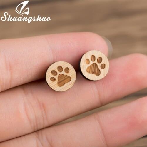 Shuangshuo New Dog Paw Wooden Earrings for Women African Pet Women Paw Earrings Studs Animal Accessories Alibaba Express Jewelry
