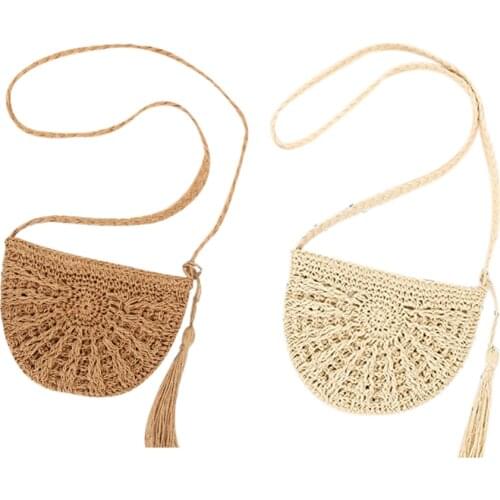 Straw Crossbody Bag Women Weave Shoulder Bag Round Summer Beach Purse and Handbags
