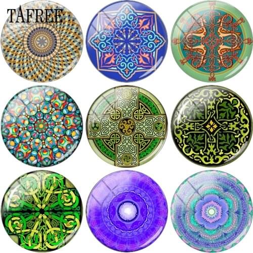 TAFREE Unique Design Zan Mandala Pattern Glass Cabochon Dome Charms Settings Base Cover Pendant 12-20mm For Tie Clips