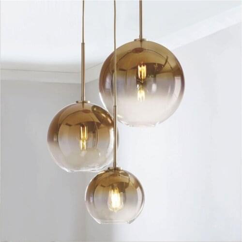Nordic Glass Pendant Lights living room lamp modern minimalist bedroom bedside lamp ball gradient glass restaurant Pendant Lamp