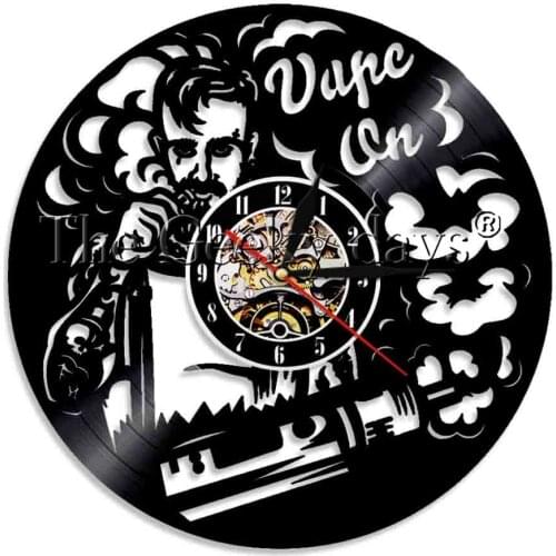 Vape Shop Electronic Cigarette Vinyl Record Clock Vapor Bar LED Wall Art Nightlight Wall Clock Vape Gifts
