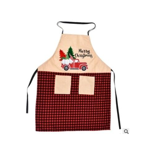 Merry Christmas Apron, Vintage Cute Truck Flower Print Adjustable Cooking Housework Aprons for Men Women