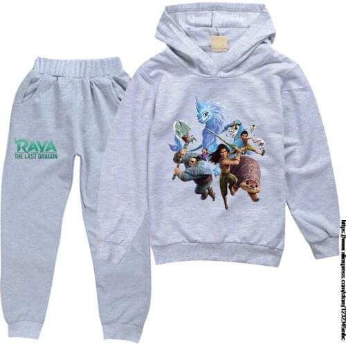 Raya and The Last Dragon Spring And Autumn Fashion Hoodie Boys And Girls Bag Hoodie + Casual Trousers Childrens Wear Set