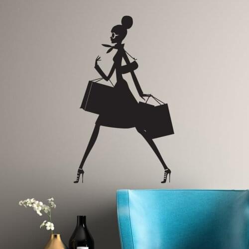 Shopping Girl Vinyl Wall Decal Fashion Silhouette Woman With Bags Shop Stickers Mural Fashion Studio Decor E509