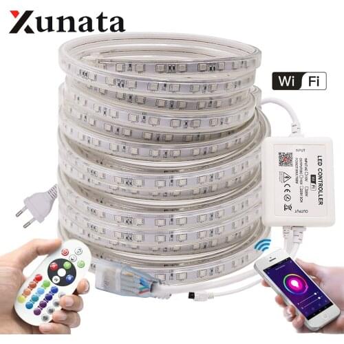 WIFI Control RGB LED Strip 220V 110V Waterproof 5050 Flexible Tape LED Rope Light Set EU UK AU US