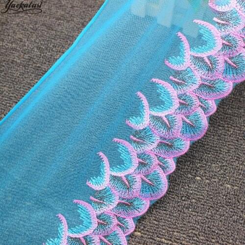 YACKALASI Multi-Color Lace Mesh Embroidered Appliqued Soft Tulle Nylon Lace Fabrics Scalloped Sewing Apparel Trims Vintage 20CM