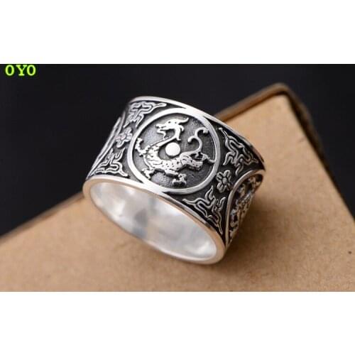 100%silver jewelry dragon white tiger rosefinch basaltic four god beast Thai silver ring male money fine silver rings