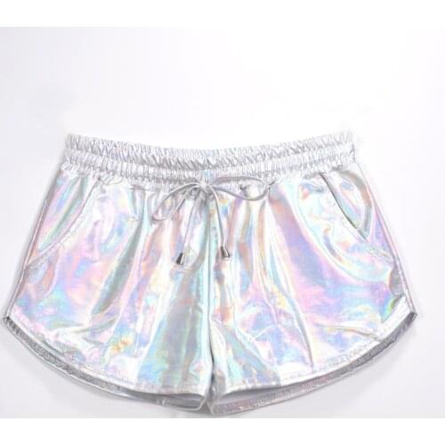 Women Shiny Metallic Hot Shorts 2021 Summer Holographic Wet Look Casual Elastic Drawstring Festival Rave Booty Shorts