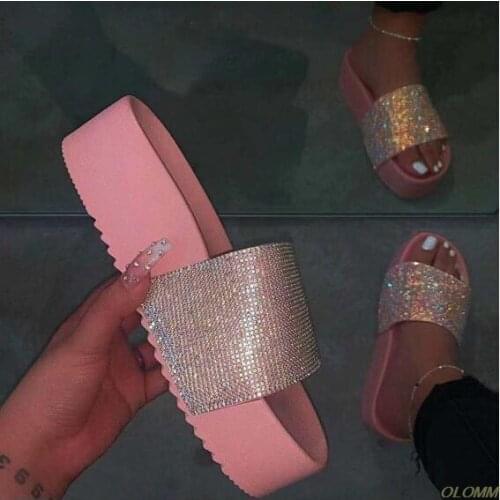 Outdoor Wild Fashion Ladies Spring Summer/women Waterproof Platform Thick Bottom Rhinestone Slippers Candy-colored Beach Sandals