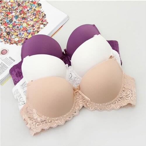 A B Small Chest Size Women Bra Thin Cup Mold Soft Cotton Brassiere Hollow Out Lace Underwear Sexy Lace 34 36 38