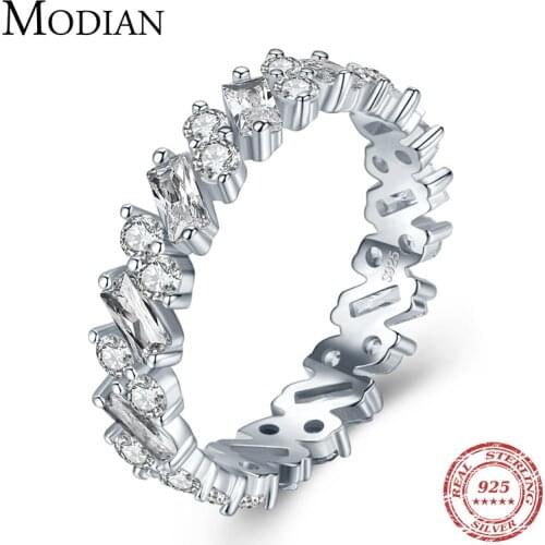 Modian Solid 925 Sterling Silver Classic Luxury Full Cubic Zirconia Finger Rings For Women Wedding Statement Band Fine Jewelry