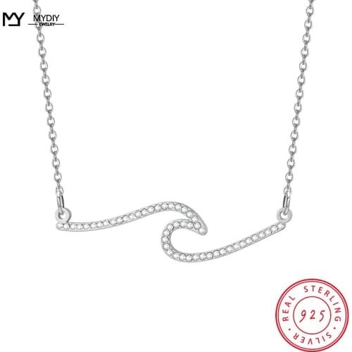 MYDIY 925 Sterling Silver Womens Necklace Shiny Full Zircon New Jewelry Waves Geometric Minimalist Fine pendant Jewelry