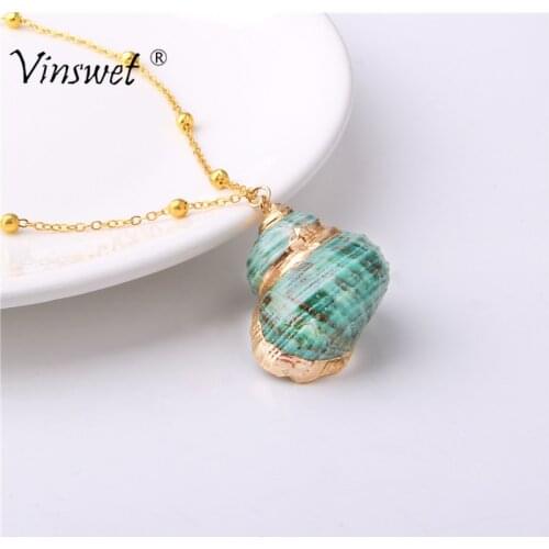 Summer Beach Natural Conch Shell Pendant Necklace Bohemia Ocean Seaside Necklace for Women Cowry Seashell Necklace Jewelry