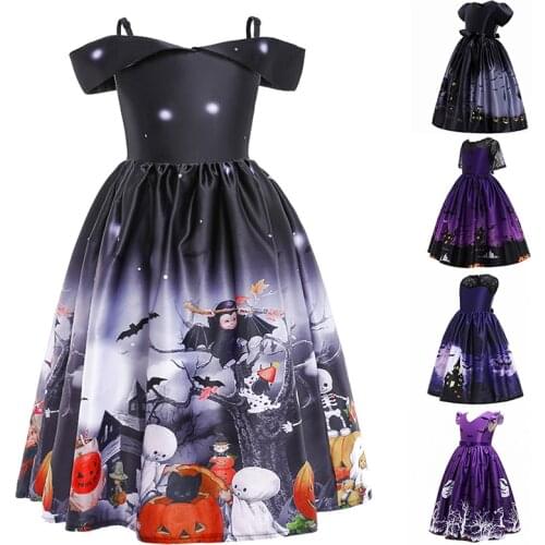 Halloween Cosplay Girls Dress Ghost Castle Printed Princess Dresses For Festival Party Performance Costumes 3-12 Year Kids Dress