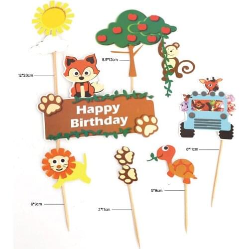 Animals Lion Fox Decoration Monkey Cake Toppers for Childrens Day Party Baby Happy Birthday Supplies Lovely Gifts