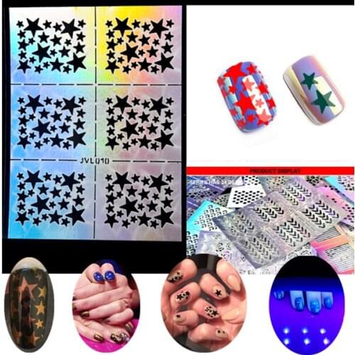 10 Sheets/set Nail Art Vinyls Hollow Laser Transfer Foil Sticker Stencil Gel Polish Tips 3D Image DIY Guide Templa