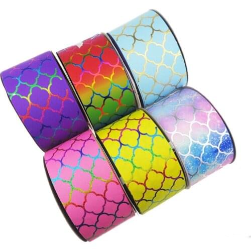 100Y/lot 75mm 3" holographic foil silver quatrefoil printed polyester grosgrain ribbon welcome custom order
