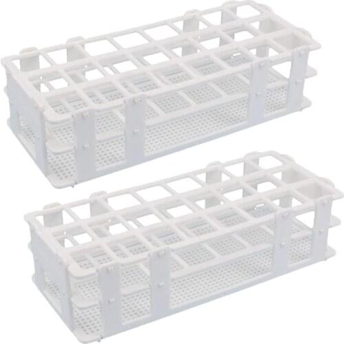 2Pcs Plastic Test Tube Rack 24 Holes Lab Test Tube Rack Holder for 25mm Test Tubes, Detachable, White