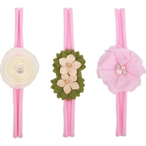 3pcs/set Newborn headband skinny soft nylon headband satin chiffon flower girl headband