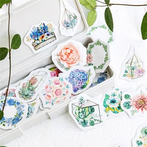 46pcs Cute Flower Series Paper Sticker Diy Diary Decor For Album Scrapbooking Flower Stickers Flakes Stationery School Supplies