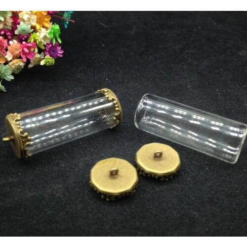 50sets/lot 40*15mm tube glass bottle with flower button cap glass vial globe glass jewelry DIY pendant rice jewelry diy necklace