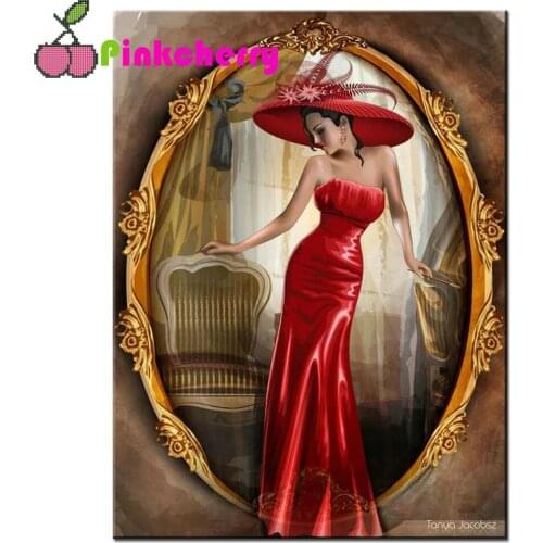 5D DIY Diamond Painting Cross Stitch Mirror woman full Diamond Embroidery pattern Square/round rhinestone Mosaic Needlework k388