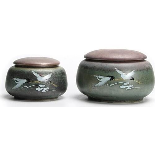 Tea Storage Jar Ceramic Geometric Seal Caddy with Wood Cover Container Tea Ceremony Teaware Accessories tea and coffee storage
