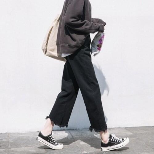 Straight Black Nine Jeans Womens New Spring And Autumn High Waist Loose 100 Thin Broad Legs