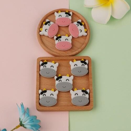 Sunrony 10Pcs Cows Animal Shape Silicone Beads Baby Molar Teether Bead DIY Pacifier Chain Jewelry Accessories