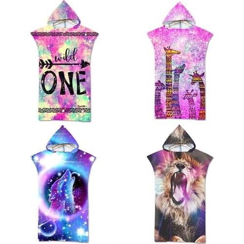 Free Shipping Customizable Adult Children Colorful Microfiber Quick Dry Beach Towel Hooded Absorbent Bath Towel Surf Cloak