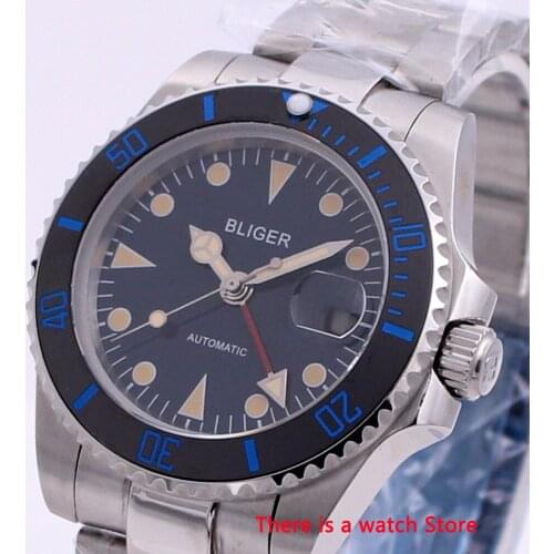 Bliger 40mm Automatic Mechanical Men Watch Luxury Sapphire Crystal Vintage Clock GMT Watch Luminous Waterproof Wristwatch Men