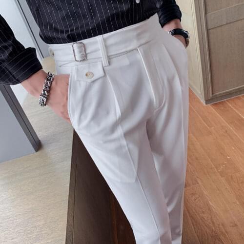 Boutique Fashion Solid Color Groom Wedding Dress Party Casual Trousers Male Gentlemans Formal Wear Brand Mens Slim Suit Pants