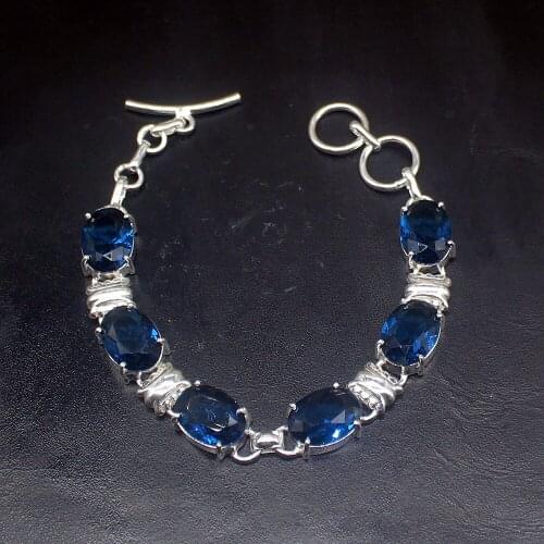 Gemstonefactory Jewelry Big Promotion Single Unique 925 Silver New Arrival Blue Topaz Lady Women Charm Bracelet 19cm 20213234