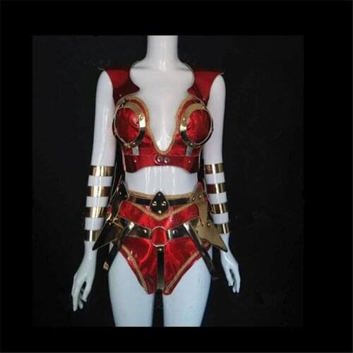 Gogo DS nightclub bart party stae wears Sexy Red women space future robot dance costume