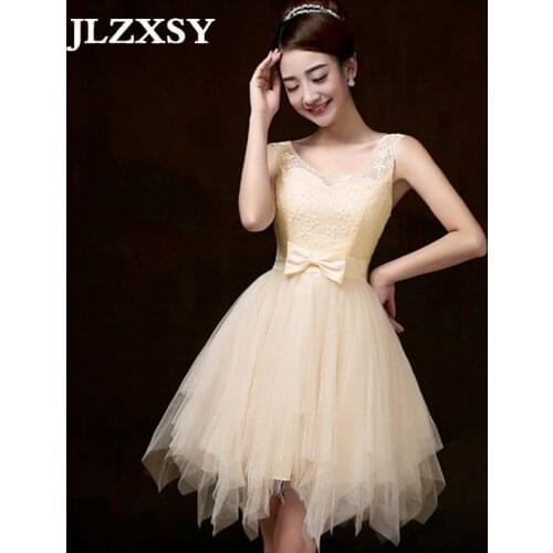 JLZXSY Cheap Spring Champagne Dress A-Line Short Wedding Party Dresses Elegant Ball Gown Mini Slim Dresses For Bridesmaid