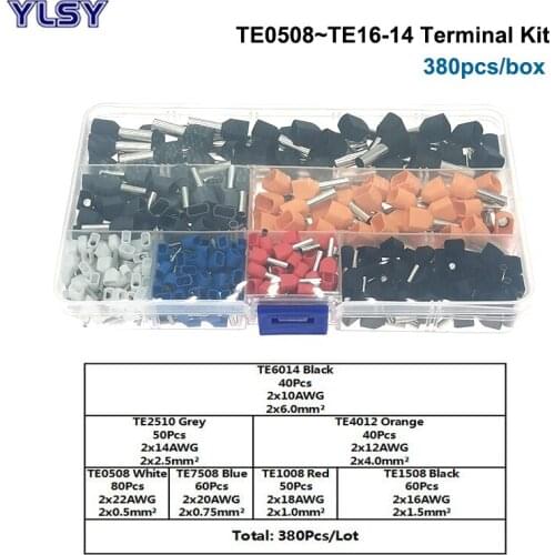 380Pcs/Lot Dual Wire Tube Ferrule Insulated Crimp Terminal Kit TE0508~TE6014 Double Line Terminales Connector Cable 22-10AWG