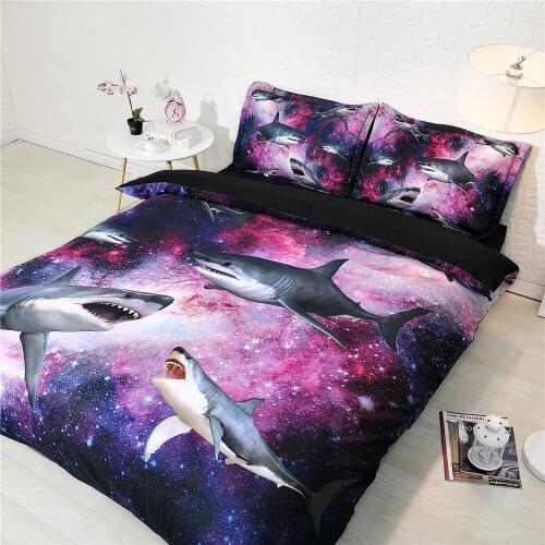 Cartoon Shark Printed Bedding Set Twin Full Queen King Single Size Bed Linen Bedclothes Duvet Cover With Pillowcase For Children