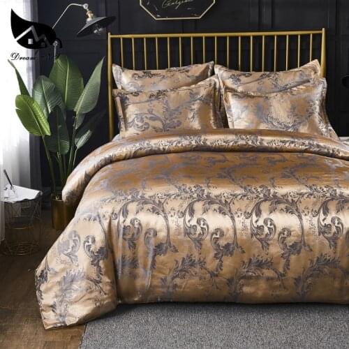 Dream NS European and American Gold Luxury 100% Super Silk Duvet Cover Set 2 / 3Pcs Set Jacquard Bedding Sets Queen King Size