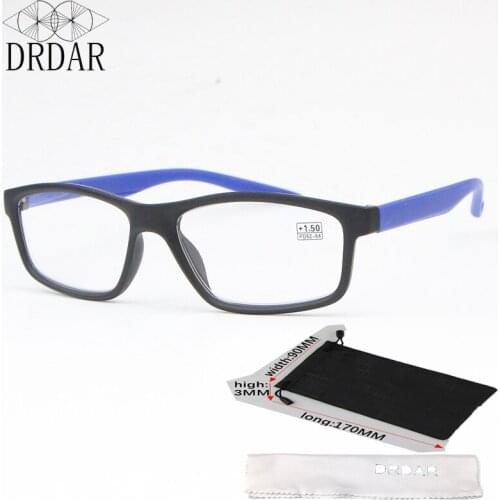 Men Reading mirror 17147 Comfortable fashion Square Black frame blue legs Convex lens Womens glasses