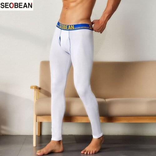 SEOBEAN Mens Single Piece Cotton Knitting Elastic Monolayer Thin Solid Color Warm Pants Long Johns