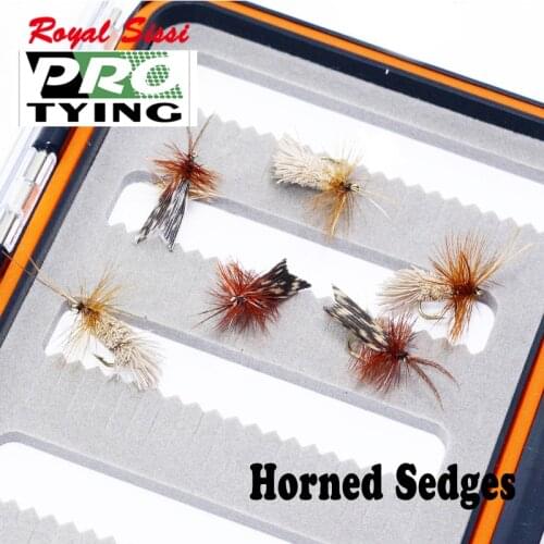6pcs surface water fly fishing fly 2styles assorted super fine 14#horned sedges stimulator dry flies trout fishing insect flies