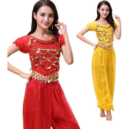 2019 New 2pcs Belly Dance Costume Bollywood Costume Indian Bellydance Pants+Top Women Belly Dancing Costume Sets Tribal