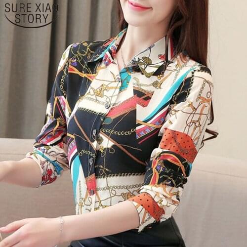 Autumn Blusas Mujer De Moda 2021 Fashion Print Women Shirts Professional OL Temperament Lapel Women Shirts Plus Size 7048 50