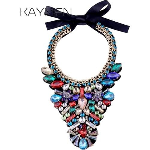 New Fashion Especial Fabric Glass Stones Crystals Choker Necklace Pendant for Women Wedding Statement Necklace 3 Colors NK-01515
