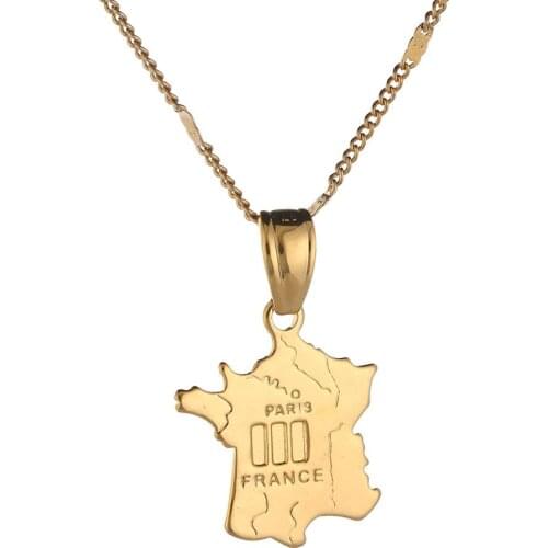 Gold Color France Map Stars and Stripes Pendant Necklace Women Trendy Map Jewelry