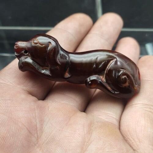 Natural horn dog pendant handle solid stationery antique horn carving fine carving