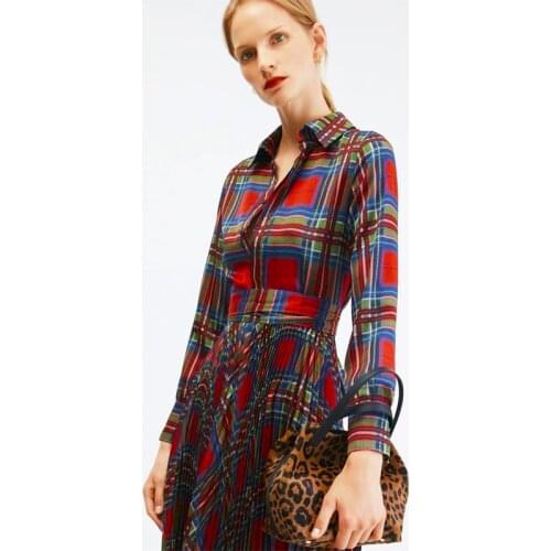 S-3XL high-quality 2020 new fashion ladies with the same British lattice printed pleated lace bow big swing slim woman dress